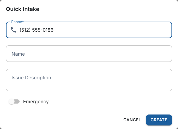 Quick Intake — booking a new caller from one dialog